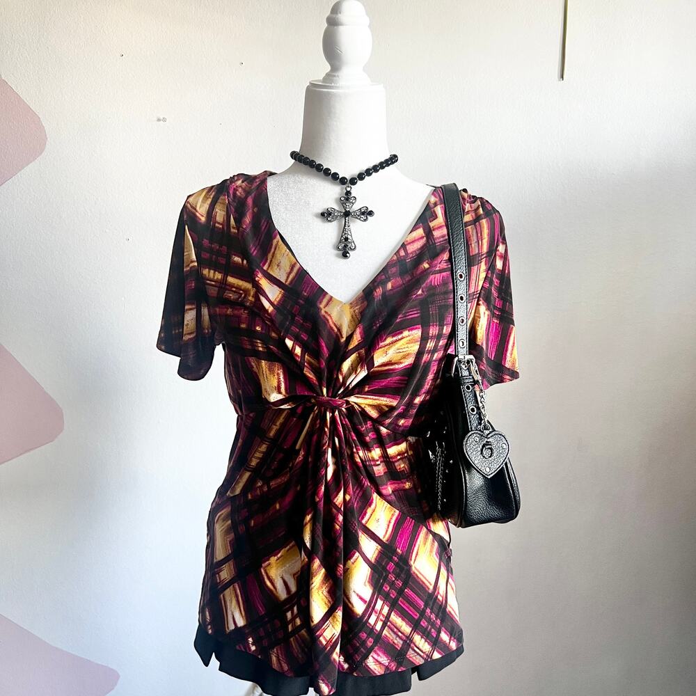 Y2K Twist Front Baby Doll Top, Grunge, Boho, Retro 90s, Witchy, Large